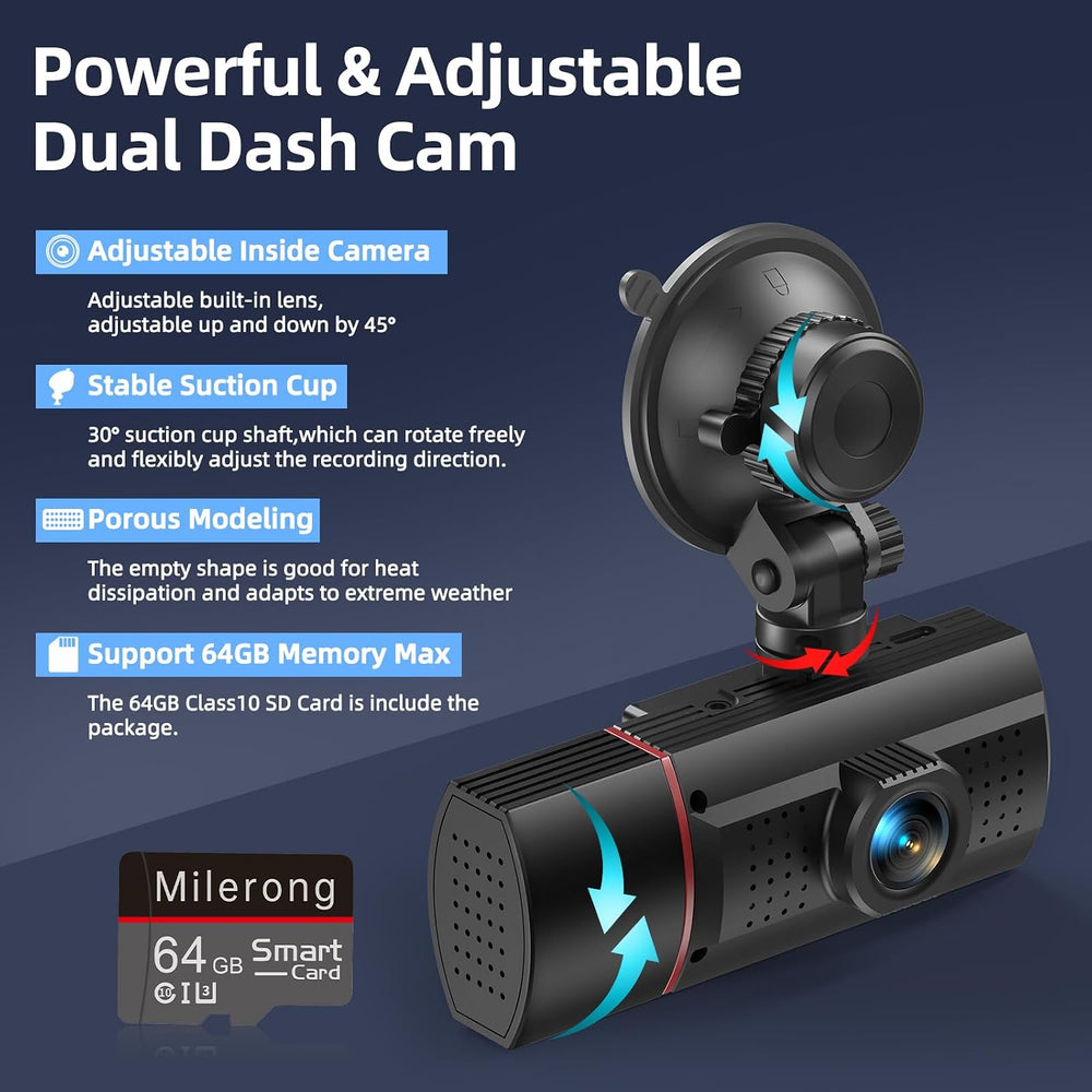 Dual Dash Cam Front and Inside with 64GB Card,1080P Dash Camera for Cars