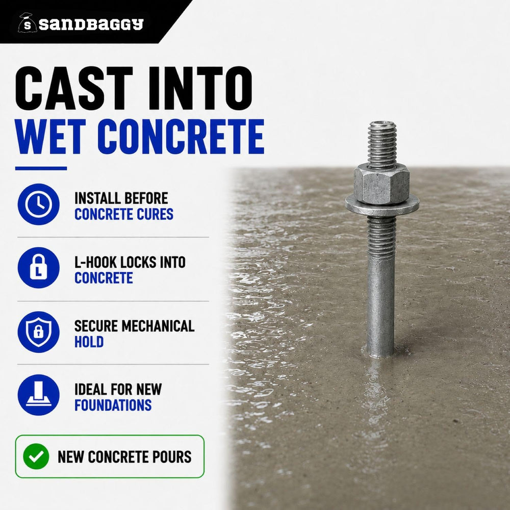 Sandbaggy 5/8" x 14" Threaded Concrete Anchor L-Bolts (Nuts & W...