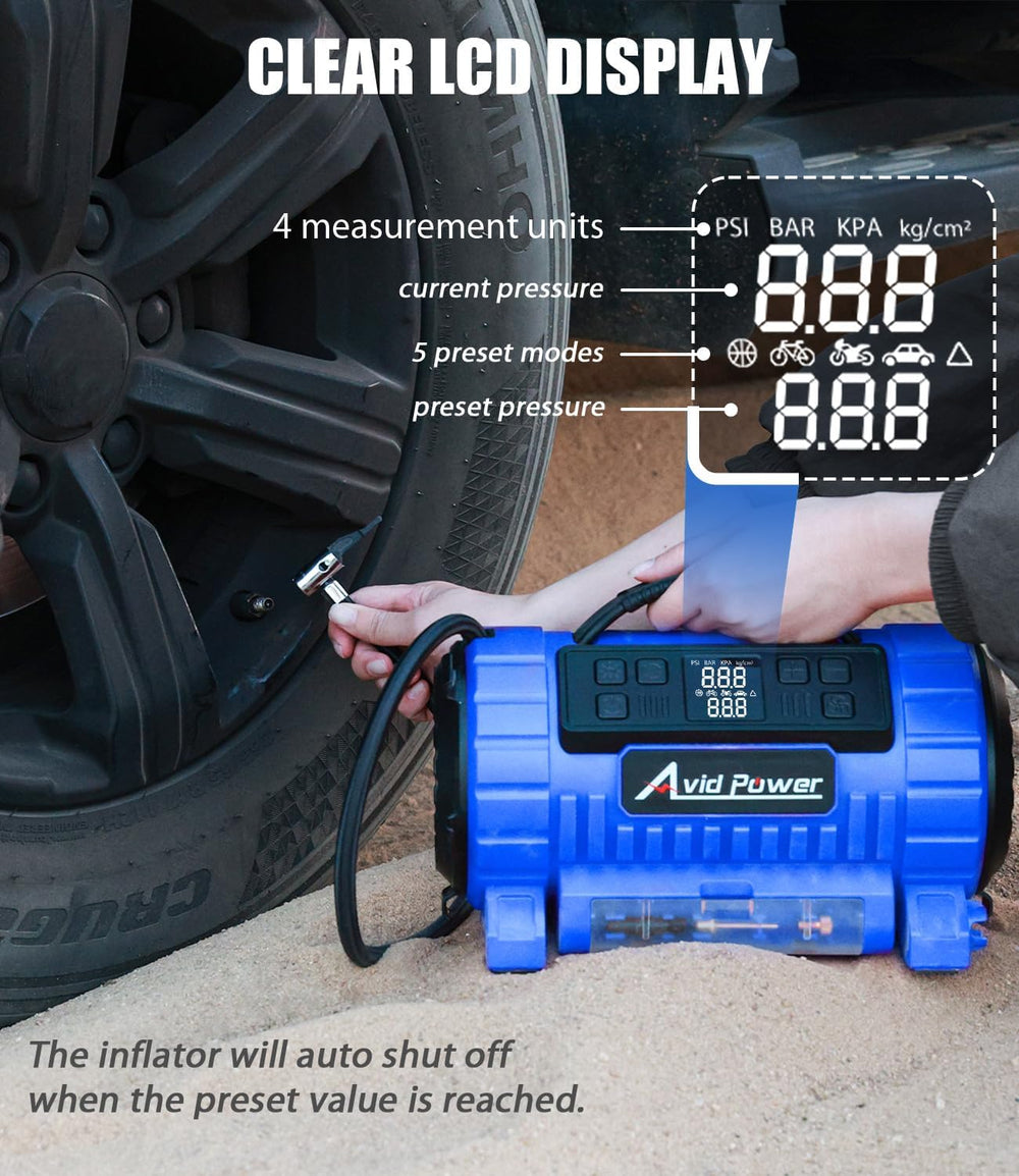 AVID POWER Portable Tire Inflator Air Compressor, 110V AC/12V DC Dual Power