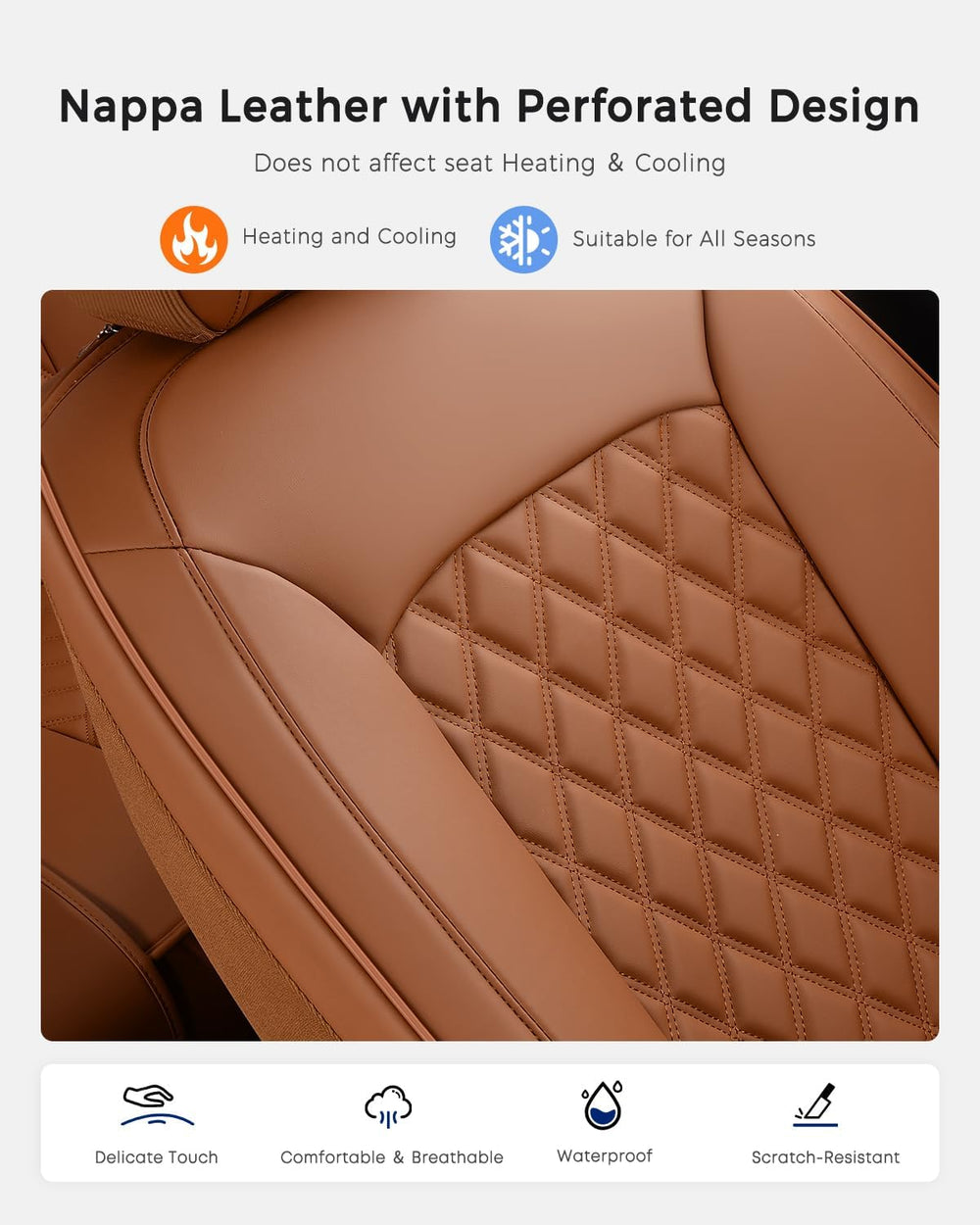 Huidasource Brown Front Seat Covers, Nappa Leather Front Car Seat Covers, Sid...