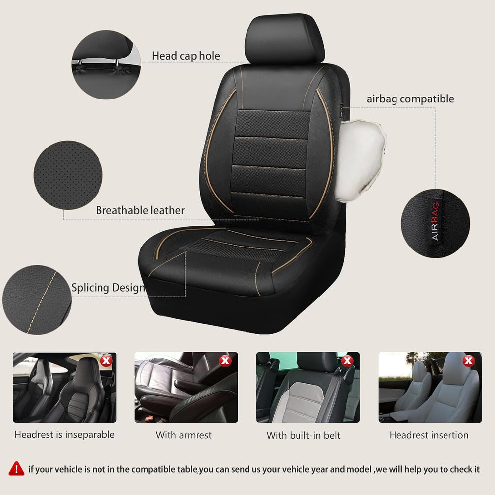 CAR PASS Universal FIT Piping Leather Car Seat Cover, for suvs,Van,Trucks,Air...