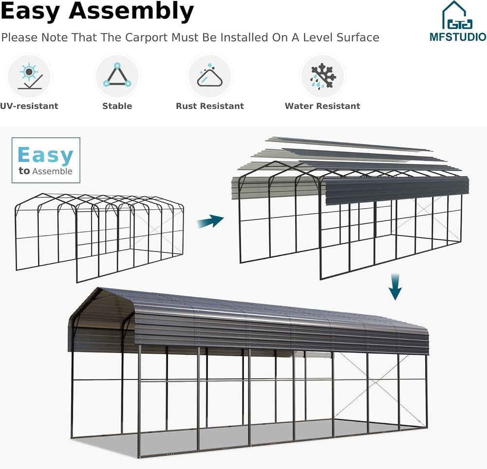MFSTUDIO Metal RV Carport 14x35ft, Heavy Duty Carports Car Canopy Shelter