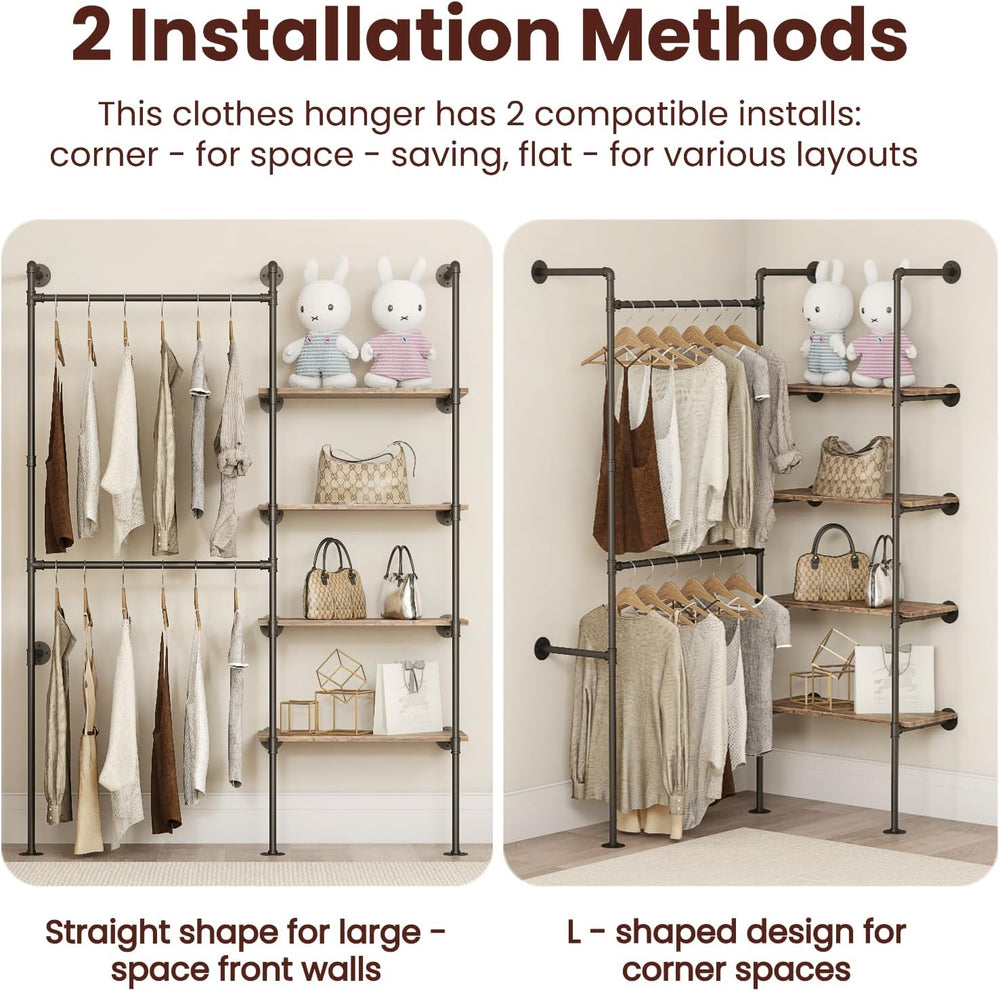 Industrial Pipe Clothing Rack with Shelves