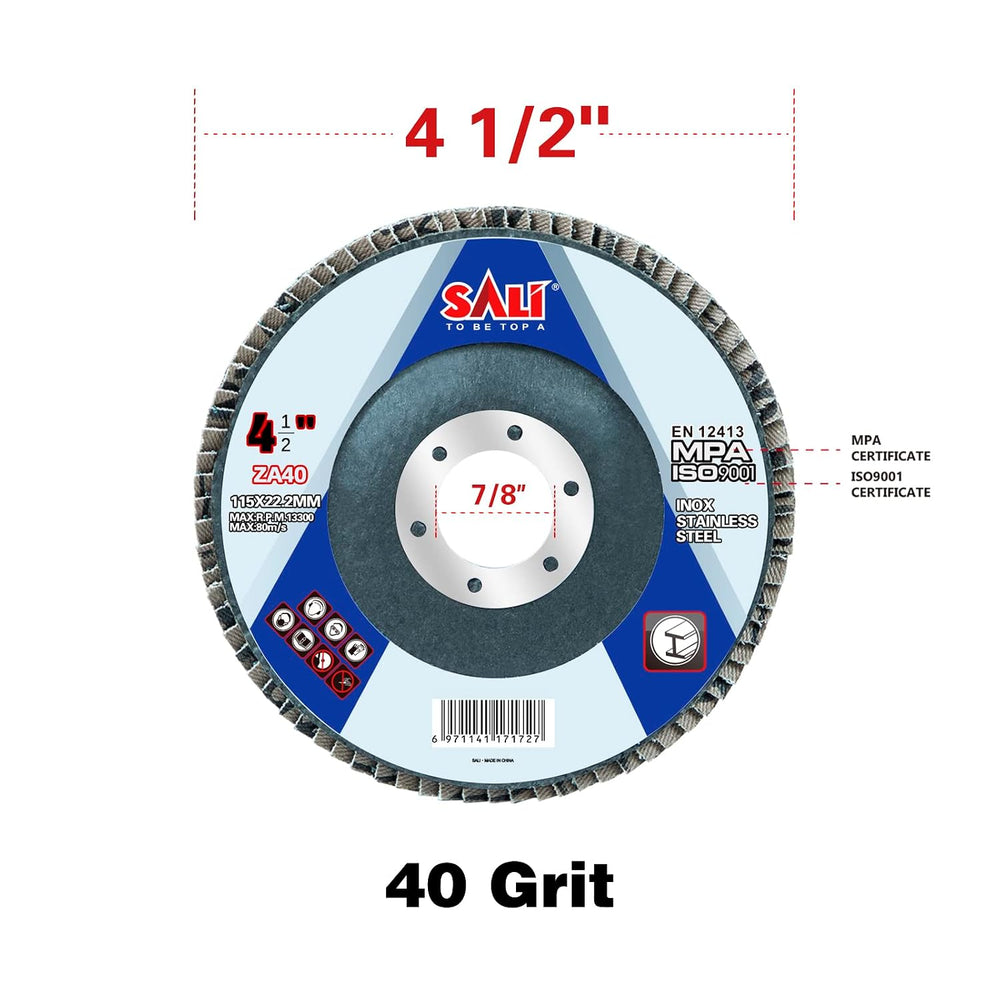 Sali 20 Pack Zirconia Flap Disc 40 Grit 4.5" x 7/8-Inch Sanding Disc Bev...