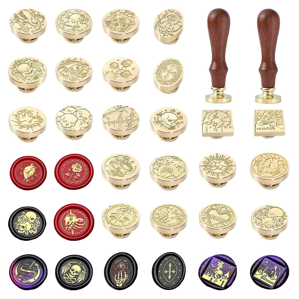 Dark Series Wax Stamp Kit- 22 Pieces Vintage Evil Sealing Wax Stamps with 2 P...