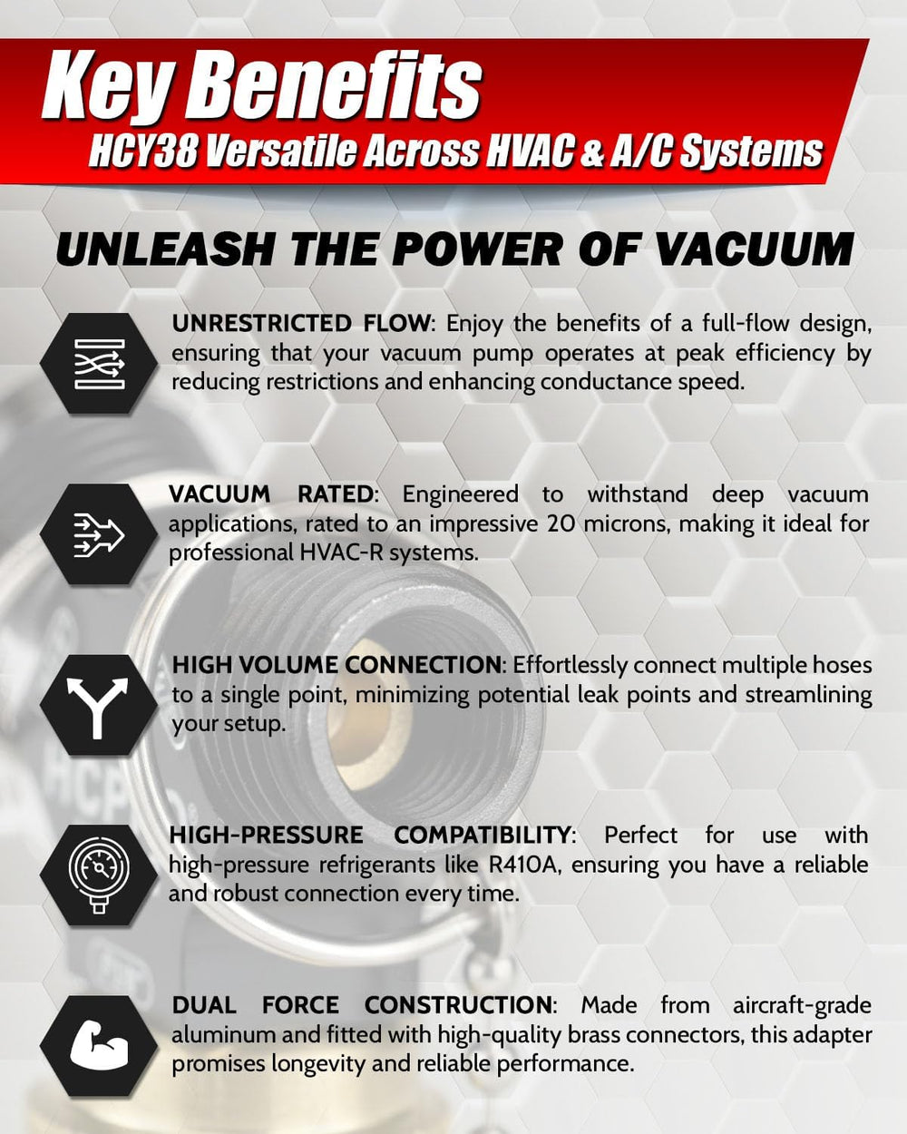 HCPRO HCY38 Quick-Y Vacuum Adapter 3/8 in SAE Flare Y Splitter for HVAC Refri...