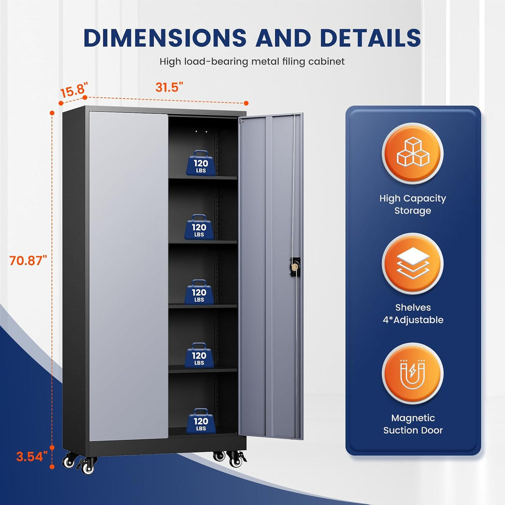Metal Garage Storage Cabinet with Locking Doors and Adjustable Shelves,- 75&q...