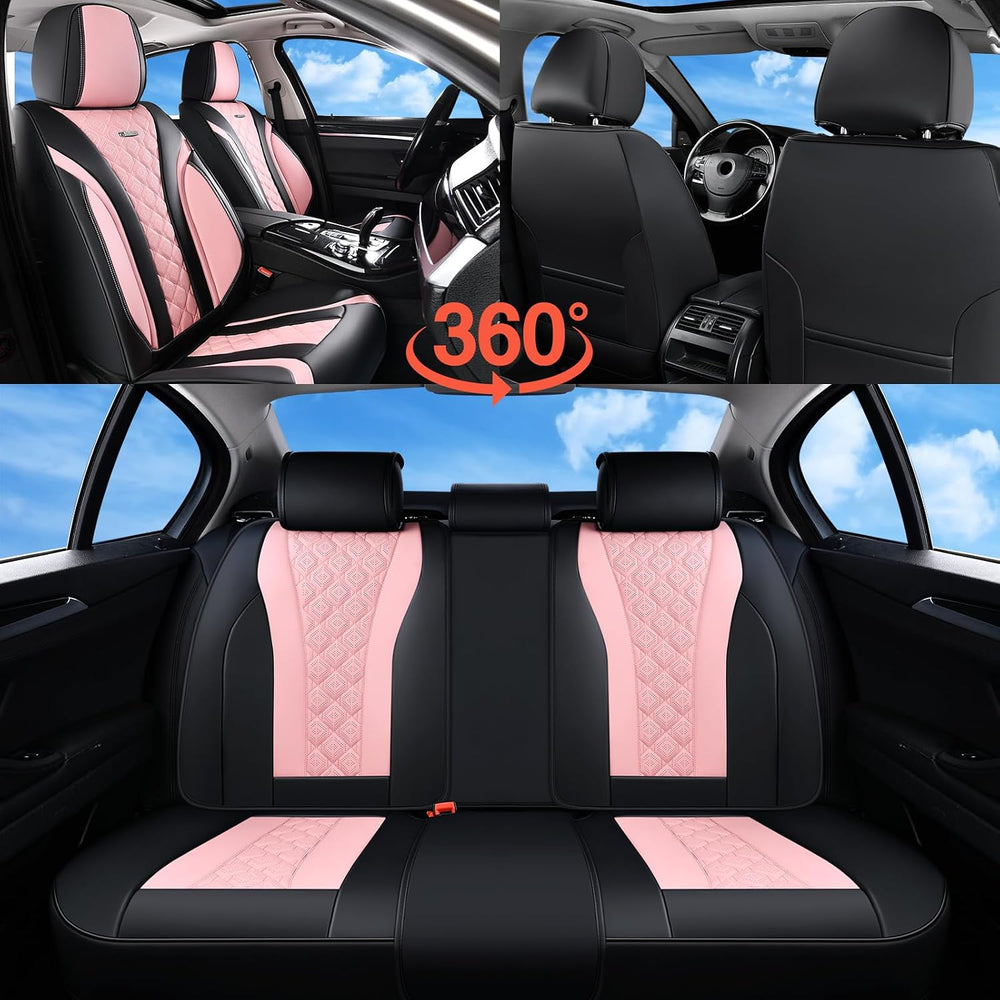 Coverado Car Seat Covers, Black Pink Leather Seat Covers Full Set, Perforated...