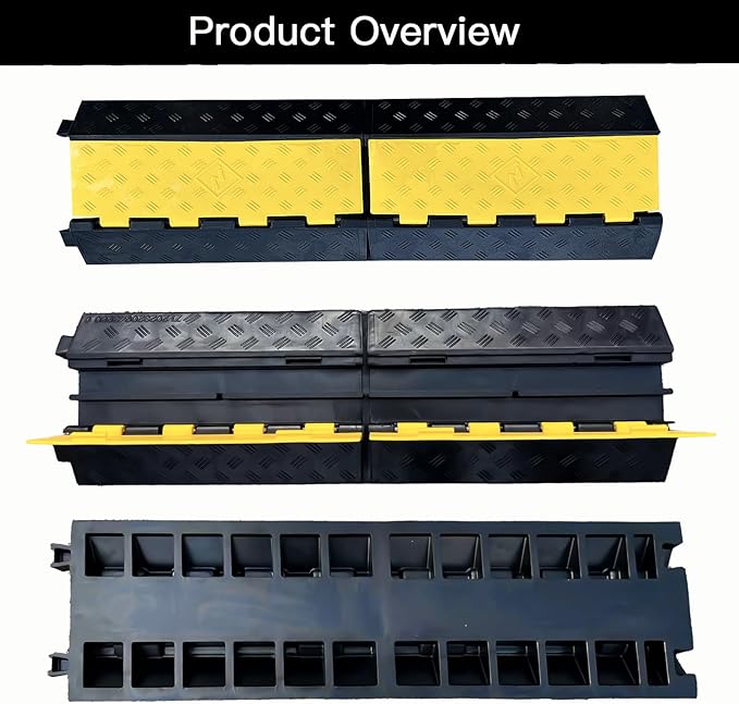 Foldable 2 Channel Rubber Cable Protector, 22000Lbs Load Capacity Wire Hose