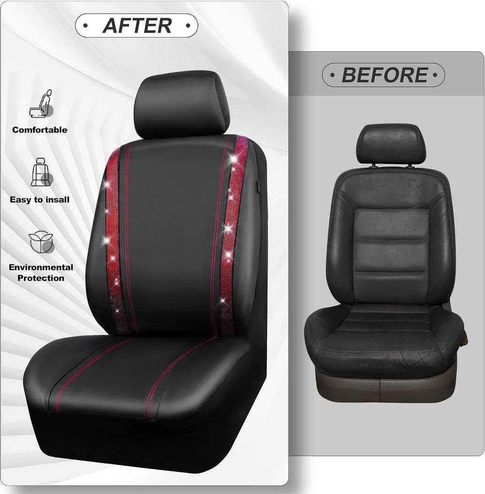CAR Pass Bling Car Seat Covers Full Set, Shining Rhinestone Diamond Waterproo...