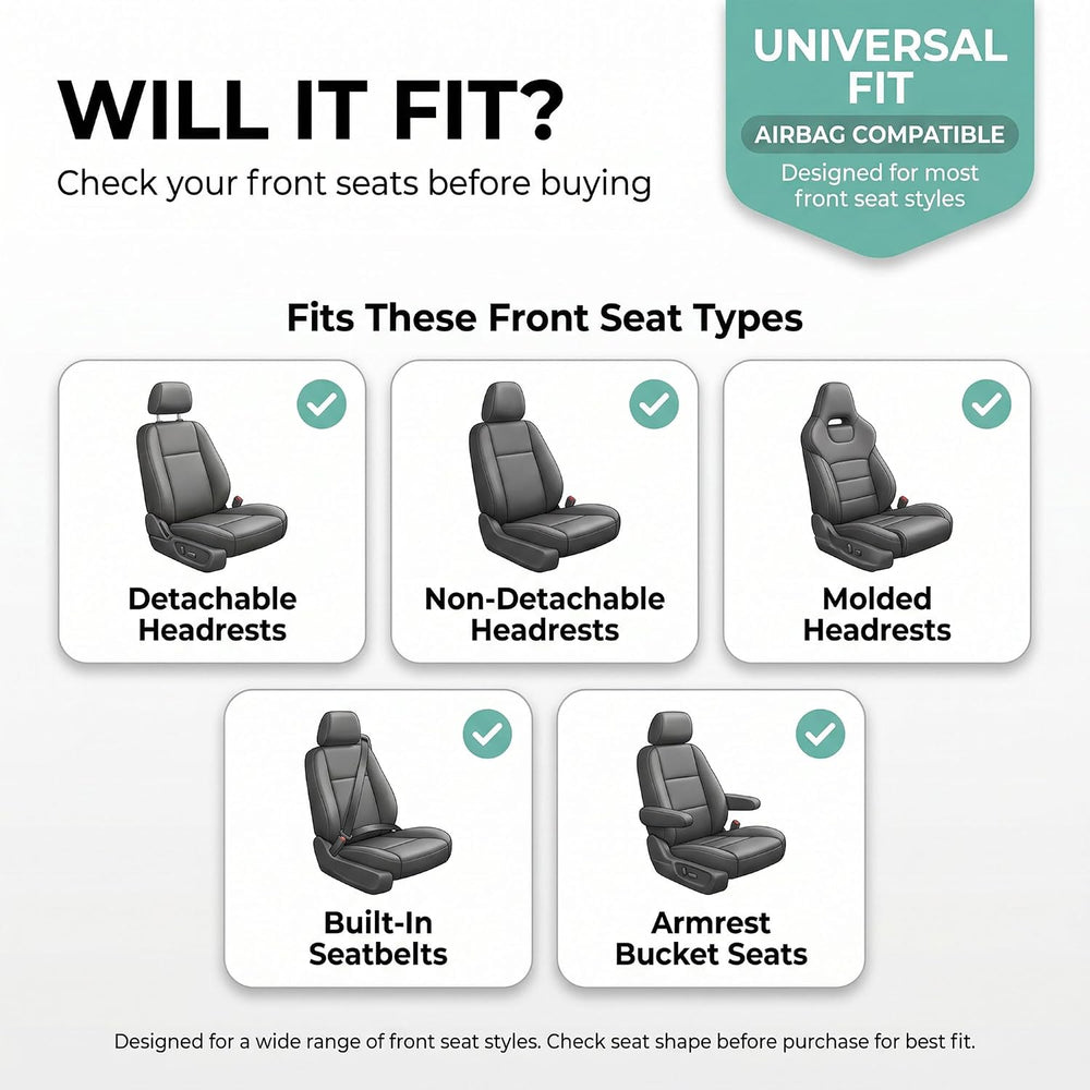 FH Group Front Set Faux Leather Car Seat Covers Cushions for Low Back Seat, U...