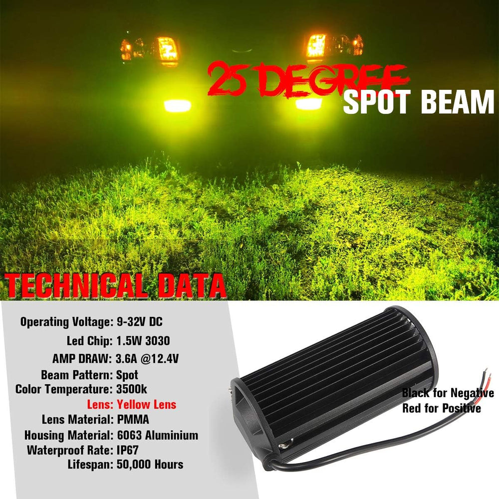 Chelhead 7 Inch Yellow LED Light Bars 96 PCS 13824LM Quad Row Waterproof Spot...