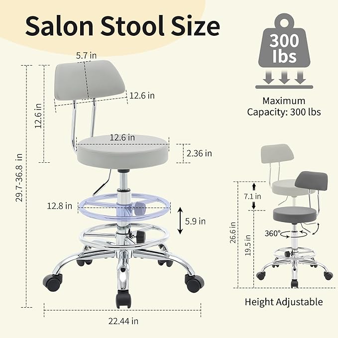 Rolling Massage Chair, Height Adjustable Salon Stool