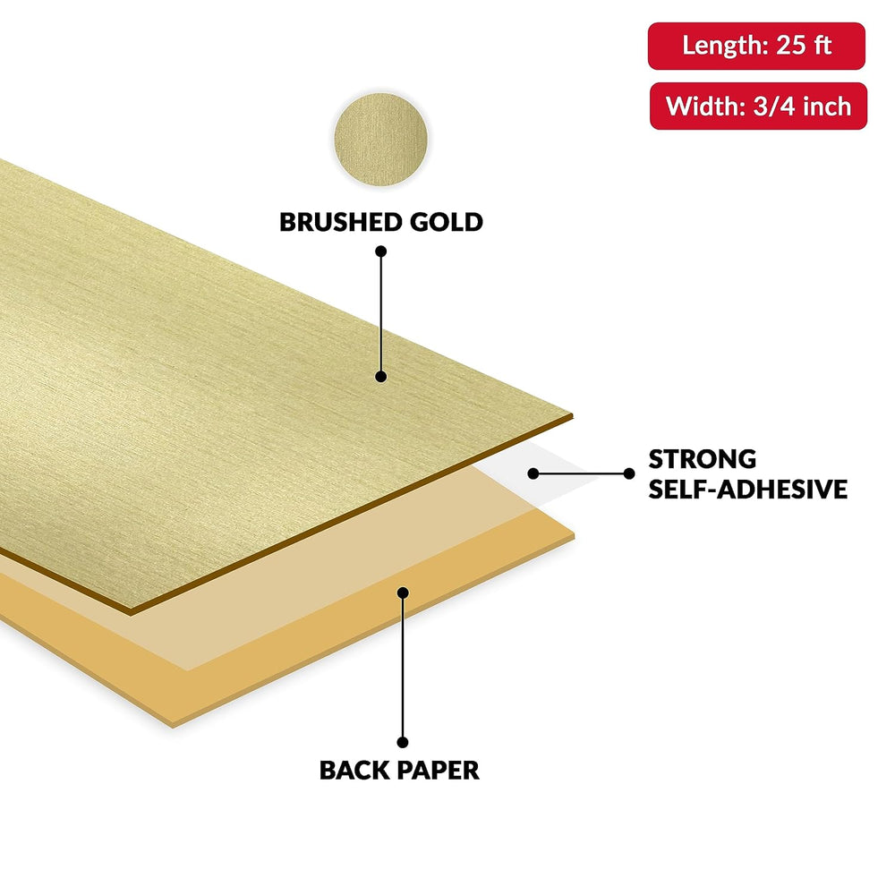 Brushed Gold PVC 3/4 inch x 25 ft Edge Banding Peel Stick Tape Adhesive Metal...