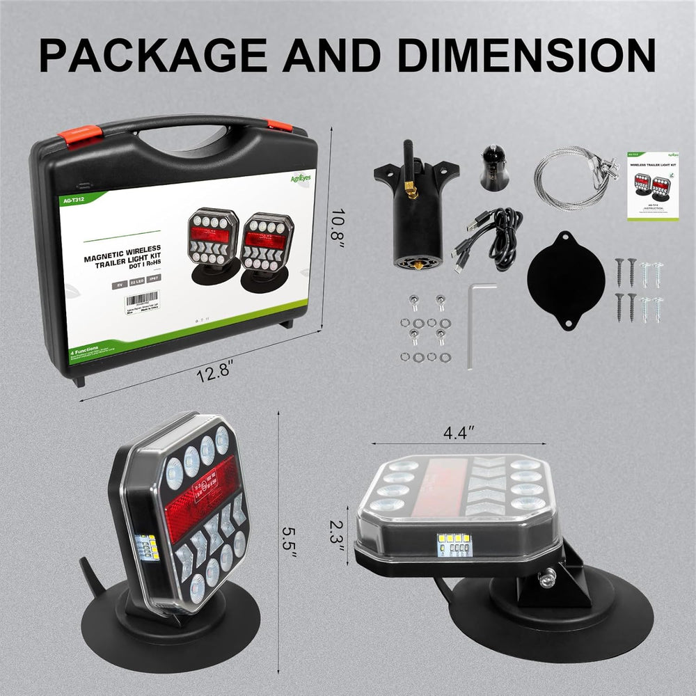 Agrieyes T312 Wireless Trailer Lights w/USB-C, Magnetic Tow Light Kit