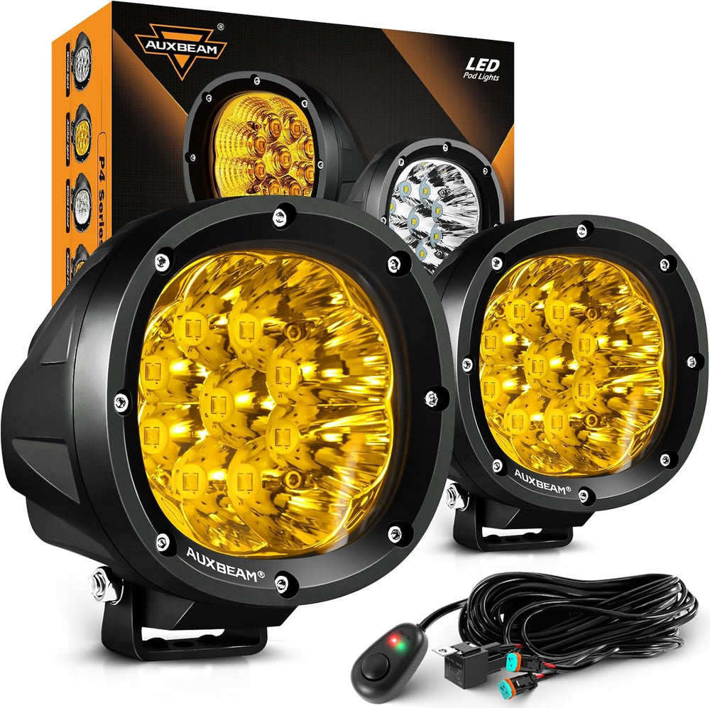 Auxbeam P4 Series 4-Inch Amber LED Offroad Lights Round LED Pods 2-Pack