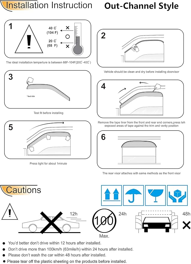 94143 Side Window Visor Wind Vent Deflector fit (4pcs)