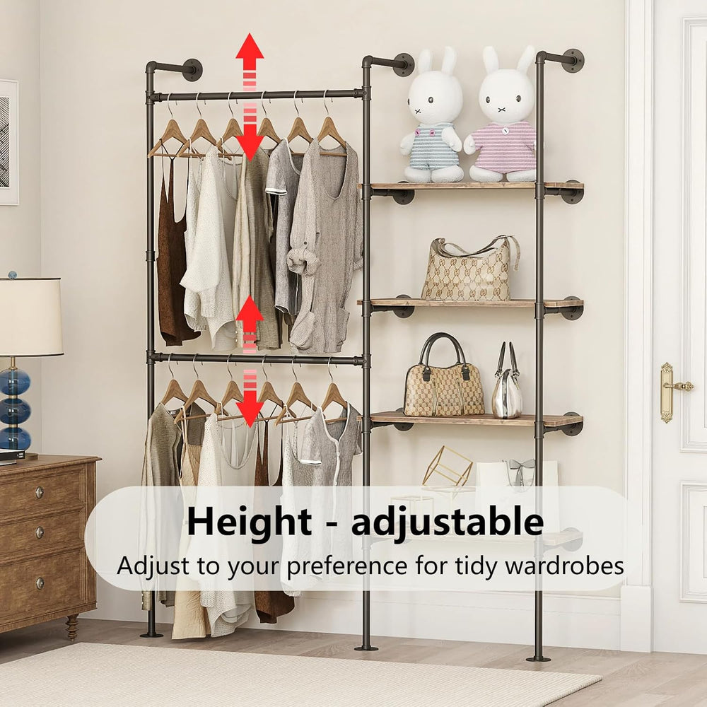 Industrial Pipe Clothing Rack with Shelves