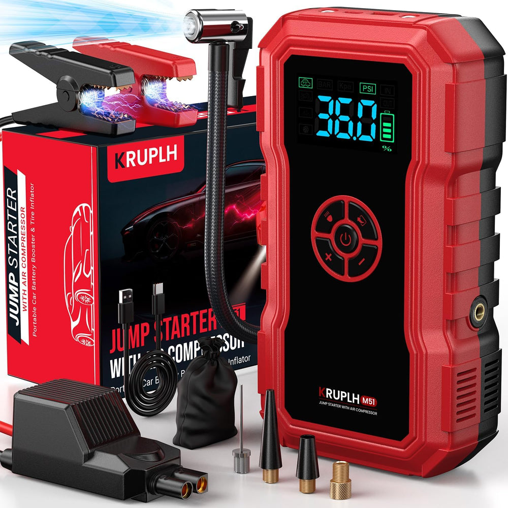 Portable Car Battery Jump Starter with Air Compressor - 9000A 150PSI