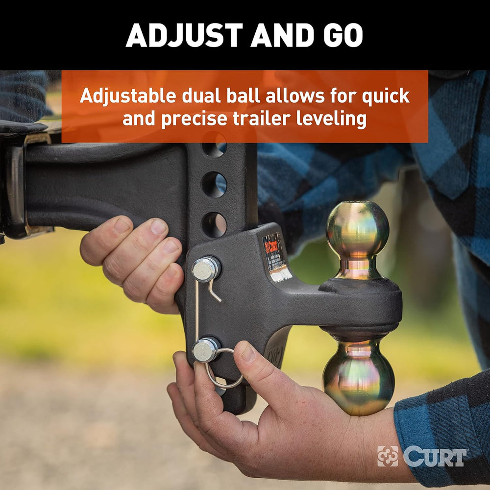 CURT 45937 HD Adjustable Hitch Ball Mount with Dual Ball, 2-1/2" Shank, ...
