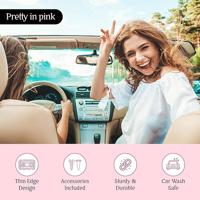 Premium Princess Pink License Plate Frames – 2 Pack, Rust-Free Stainless Steel