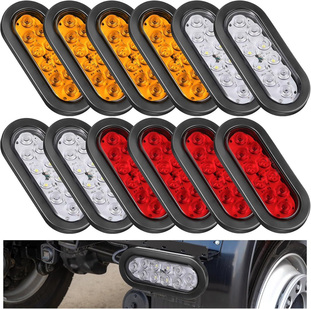 12 Pack Oval LED Trailer Light Kit,Red, White, Yellow