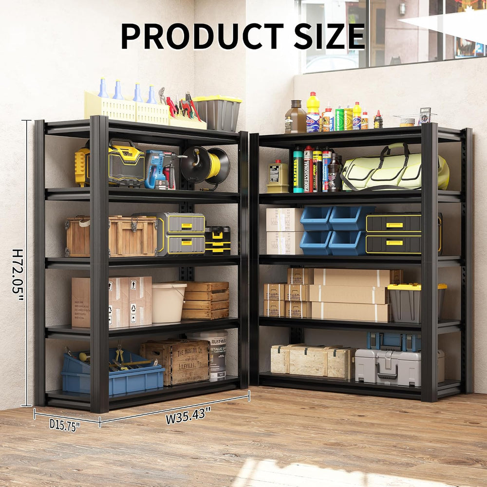 72" H Garage Shelving 2500 LBS Heavy Duty Storage Shelves, Adjustable 5 ...