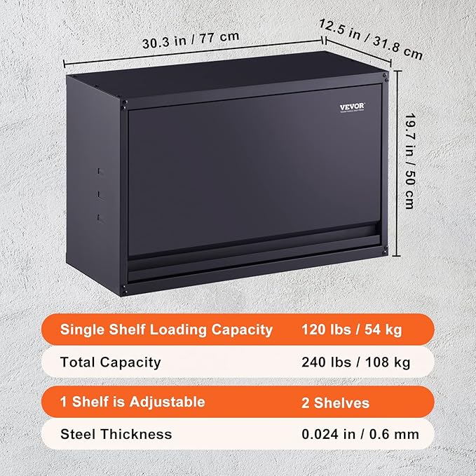VEVOR Metal Storage Cabinet, 120lbs Load Capacity per Shelf, Press to Close &...