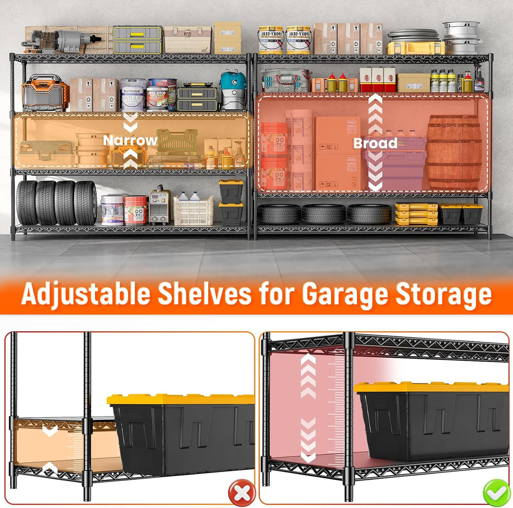 60" W Storage Shelves 2640 LBS Heavy Duty Garage Shelving, Adjustable Wi...