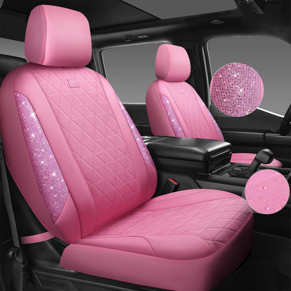 CAR PASS Pink Oxford Bling Diamond Car Seat Covers Full Set Interior Sets, Wa...
