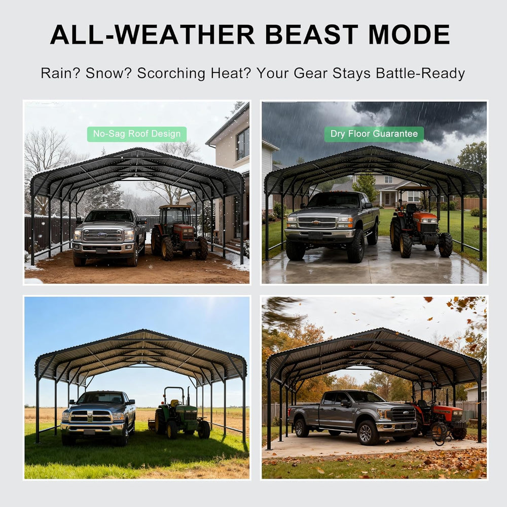 20x20 Heavy-Duty Metal Carport, Galvanized Steel Shelter for Pickup Trucks, B...