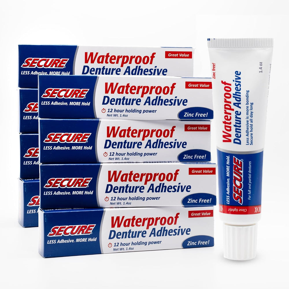 Secure Denture Adhesive Cream, Zinc Free Denture Glue, 1.4 oz, 8 Pack