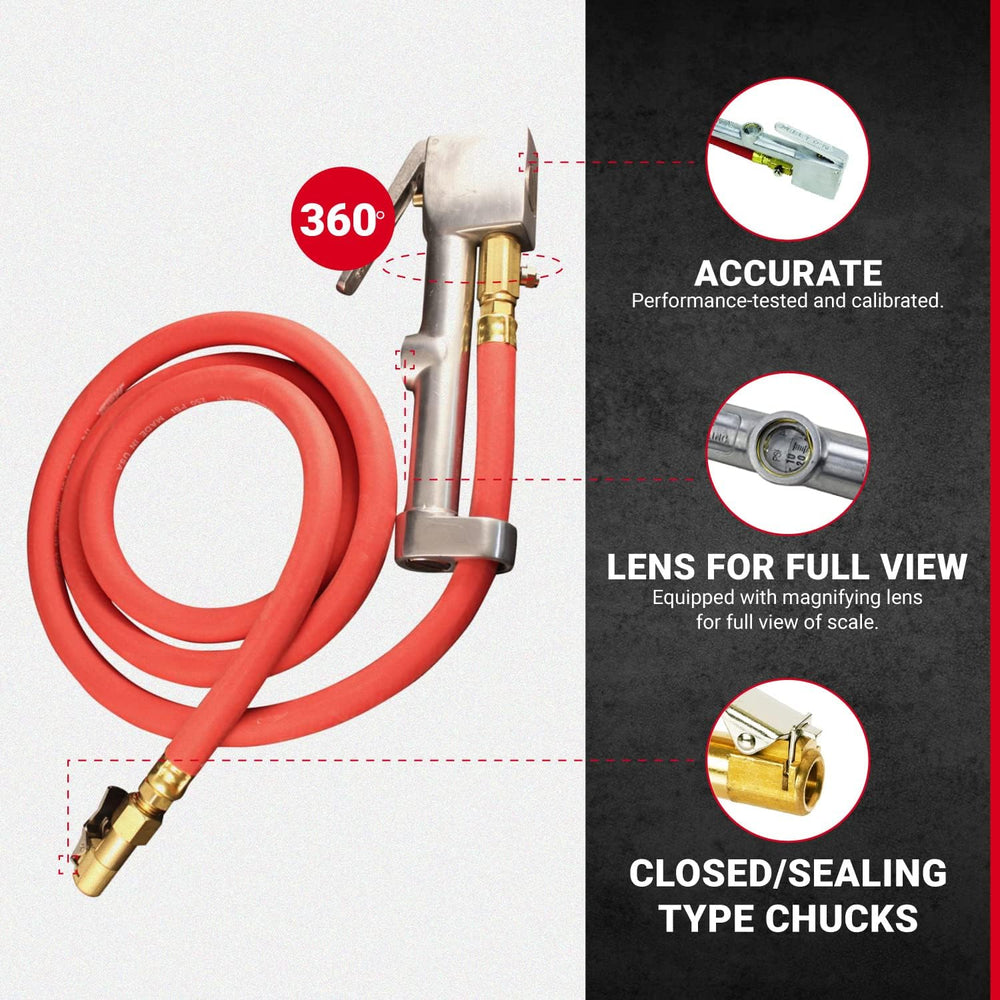 Milton 518 Analog Tire Inflator with Pressure Gauge, 5' Hose Easy Straigh...