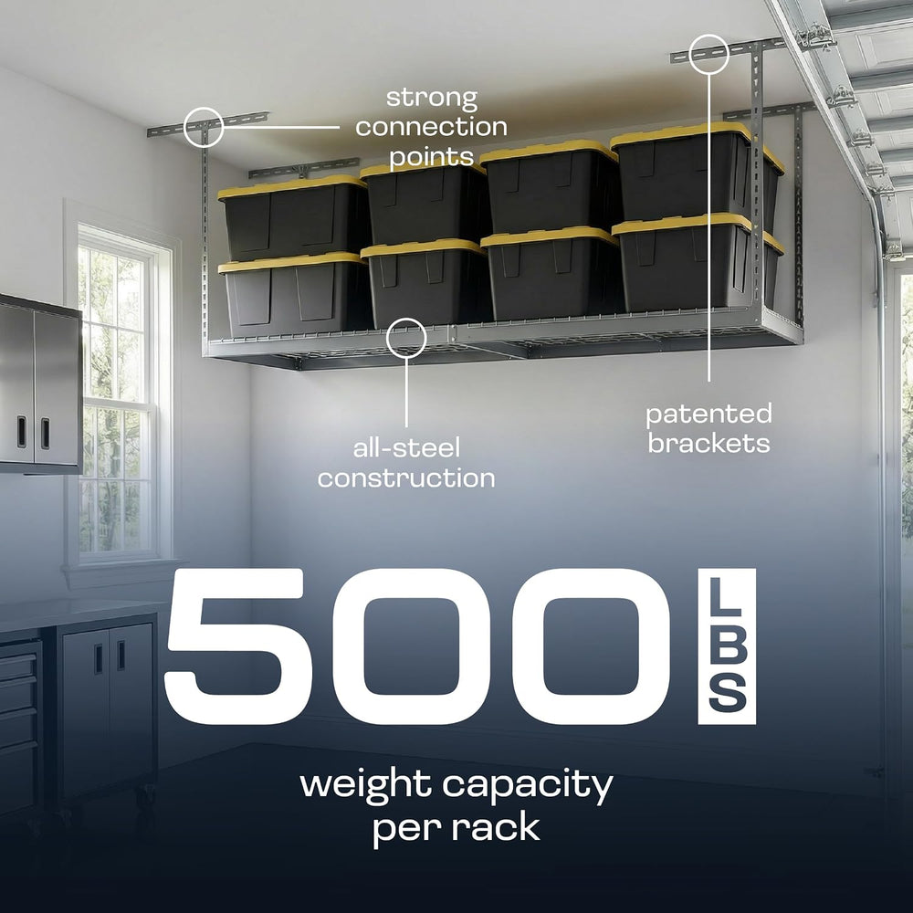 MonsterRAX 2-Pack 3x8 Overhead Garage Storage Rack, Hammertone