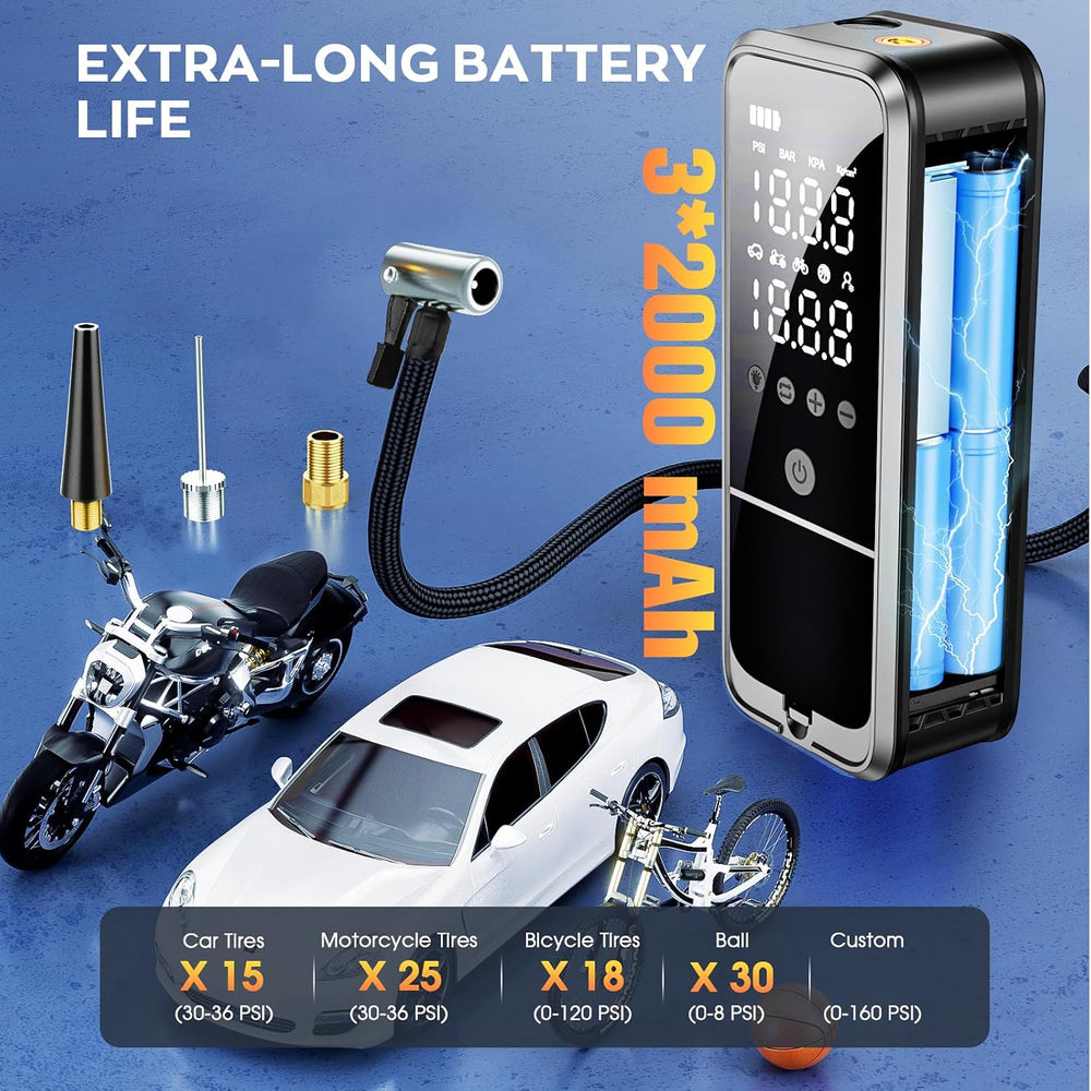 6000mAh Tire Inflator Portable Air Compressor, Air Pump for Car Tires