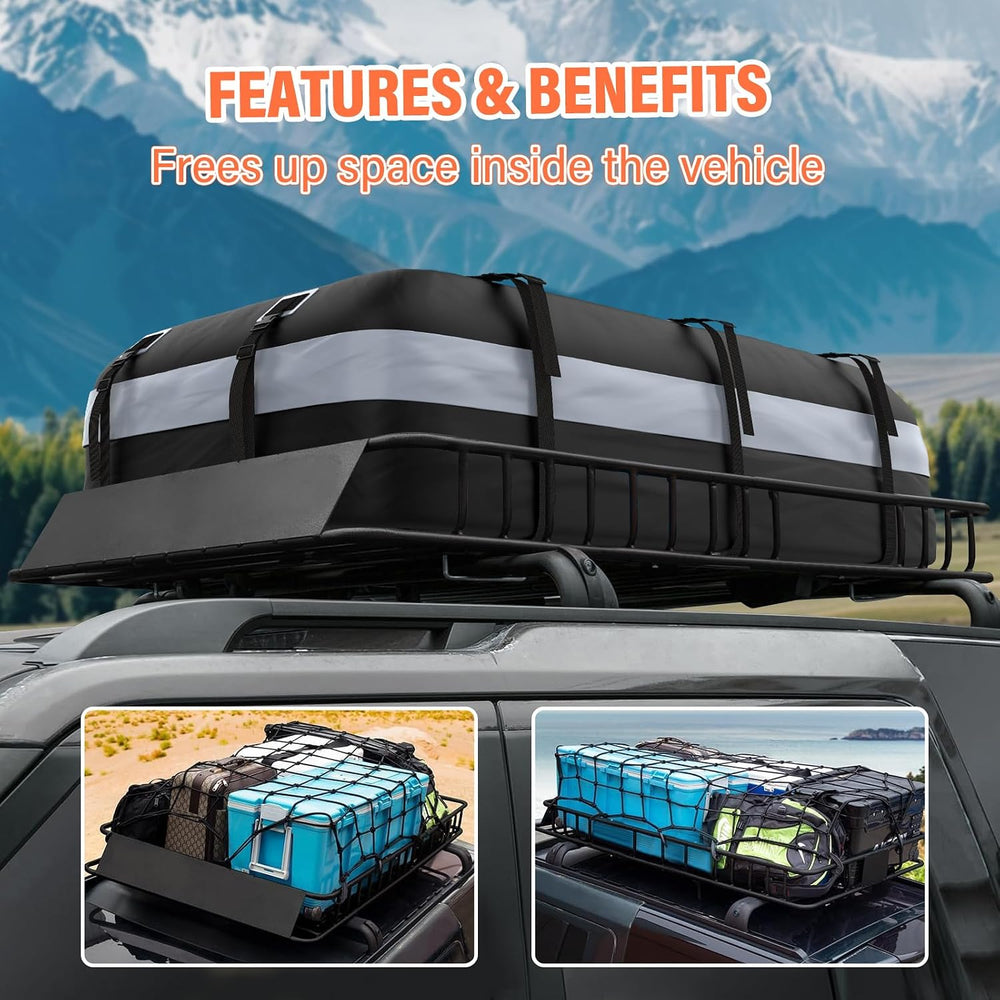 Adjustable Roof Rack Basket 45"-64" x 36" x 5" with 20 Cu...