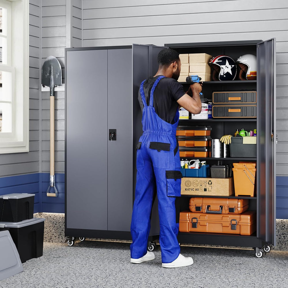 Metal Garage Storage Cabinet with Locking Doors and Adjustable Shelves,- 75&q...