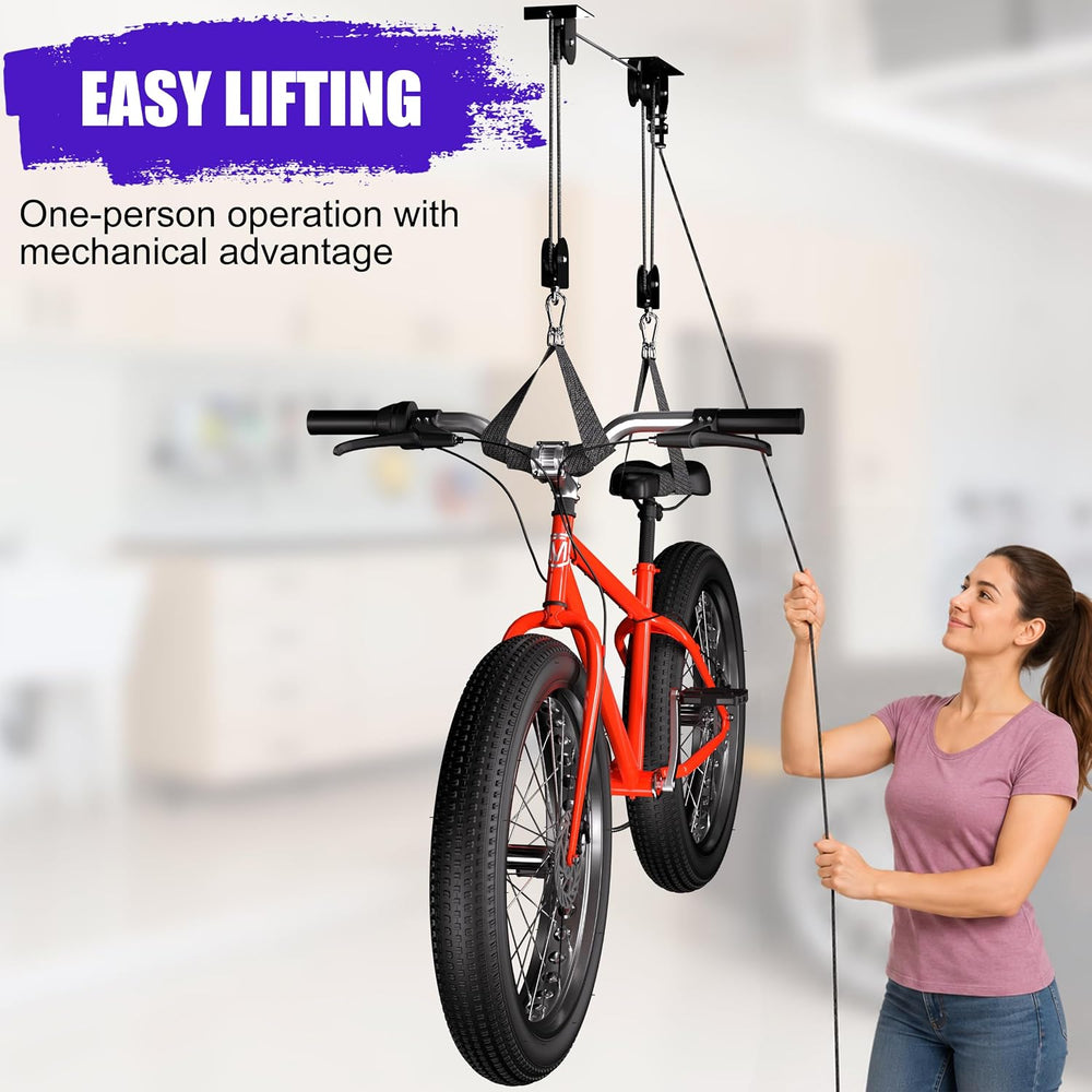 2-Pack Bike Hoist, Heavy Duty Ebike Pulley System for Garage, 85lb