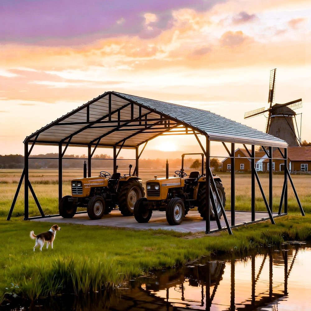 20x20 FT Heavy Duty Metal Carport Kits with Galvanized Steel Roof, Outdoor Ca...