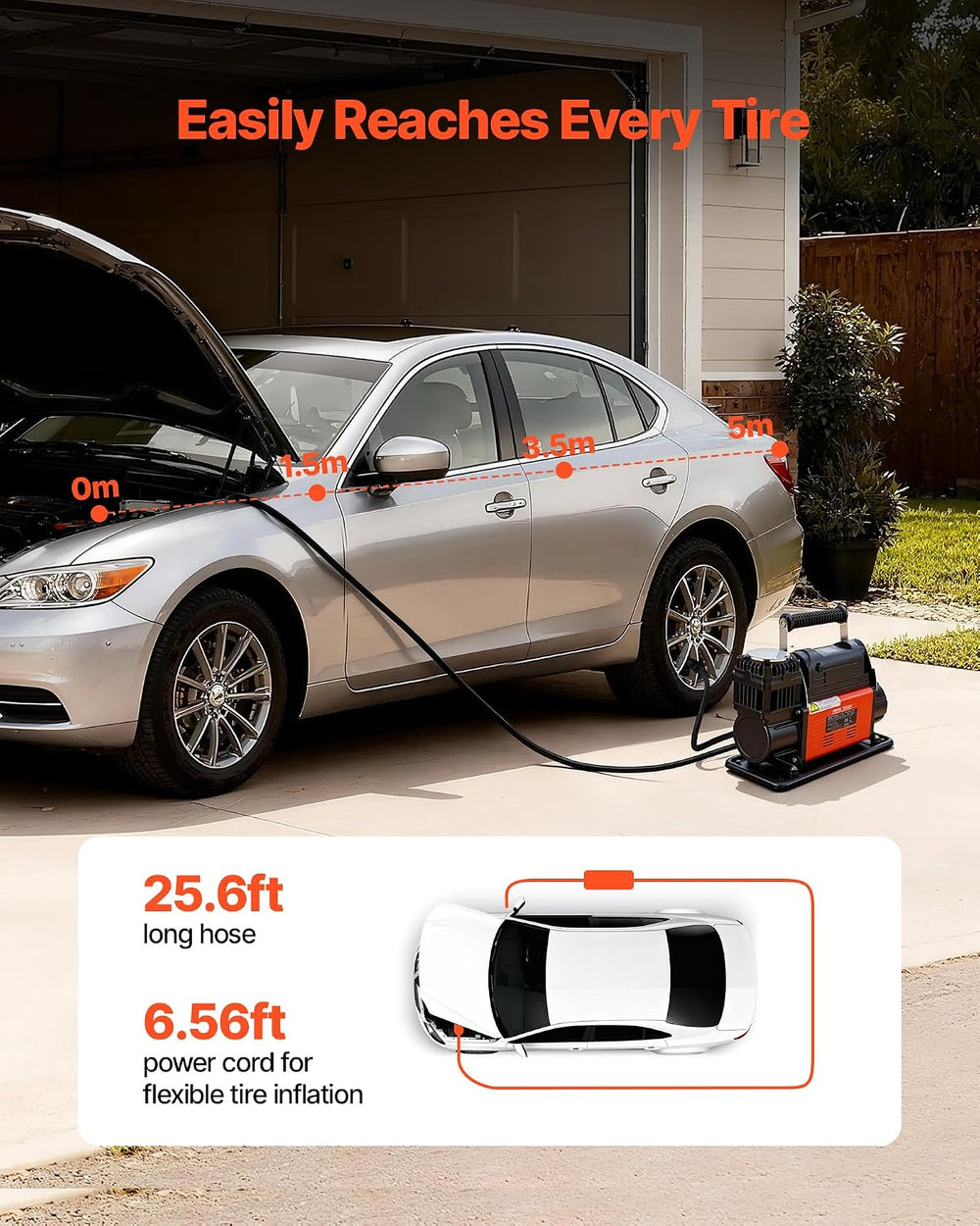 VEVOR 12V Heavy Duty Air Compressor, Auto-Stop Portable Tire Inflator with LC...