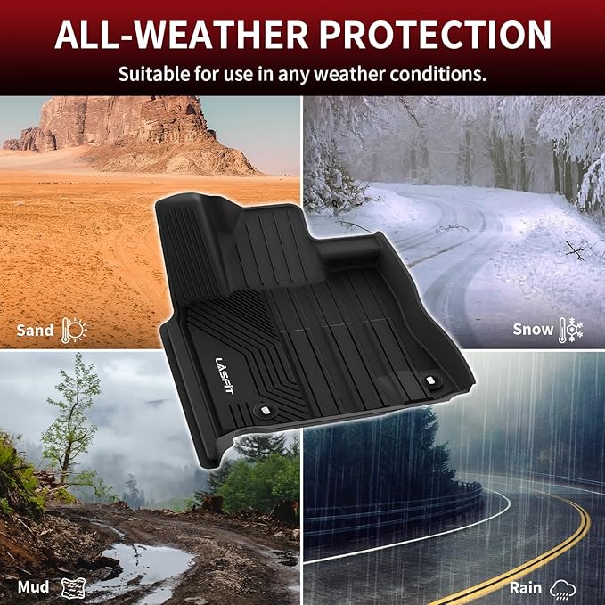 LASFIT Floor Mats for Toyota Tundra 2014-2021 CrewMax Cab, All Weather Custom