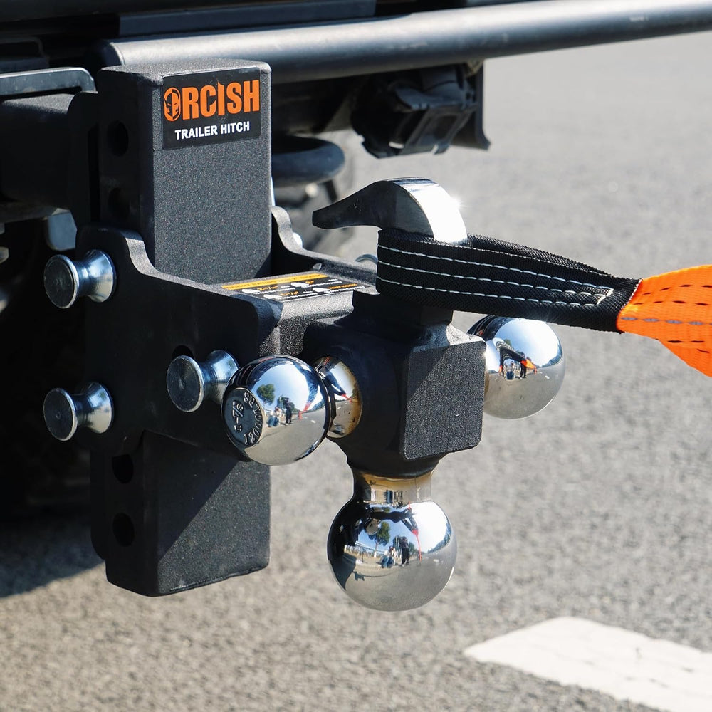 Adjustable Trailer Hitch, 360° Swivel Tri Ball Mount with Tow Hook & Lock
