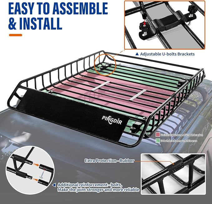 Roof Rack Basket 51" X 36" X 5" Rooftop Rack Cargo Carrier Uni...