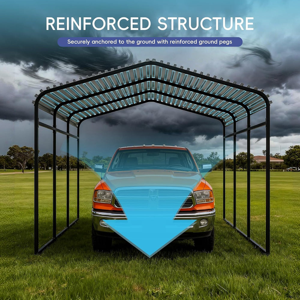 10x15 FT Heavy Duty Metal Carport Kits with Galvanized Steel Roof, Outdoor Ca...