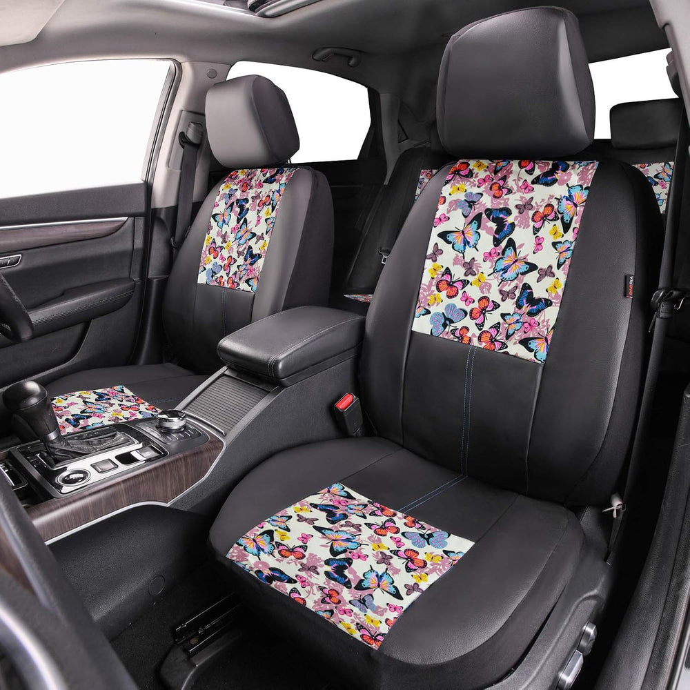 CAR-GRAND Universal Fit Pretty Butterfly and Flowers PU Leather Car Seat Cove...