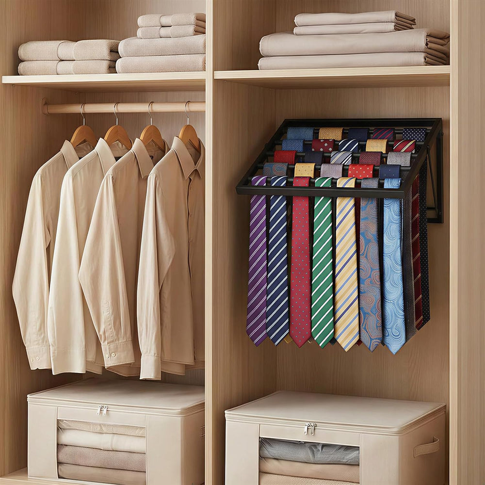 Wall Mounted Tie Rack Organizer, Metal Tie Rack Holds Up to 58 Ties, Adjustab...