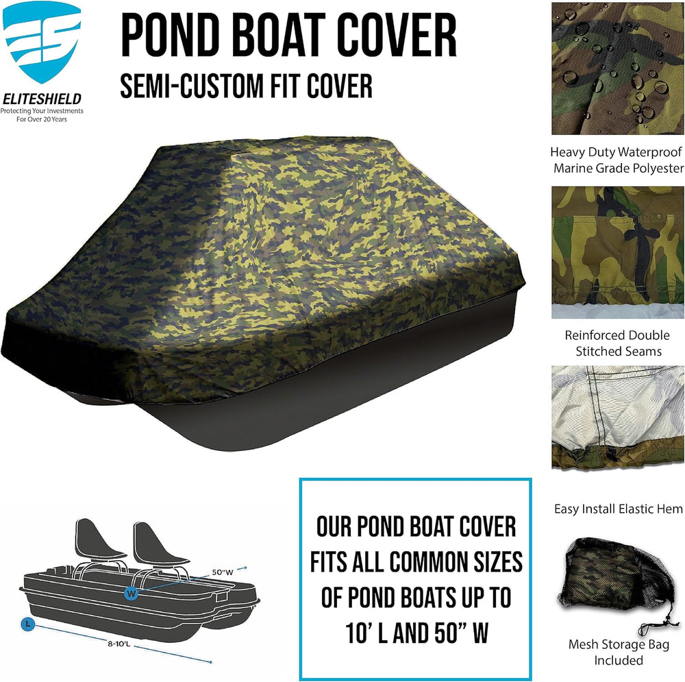 Pond Prowler Boat Cover Waterproof Fits 10.2ft, 50" W Camo