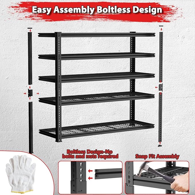 Storage Shelves, Garage Shelving Heavy Duty 2800 LBS Capacity, 5 Tier Utility