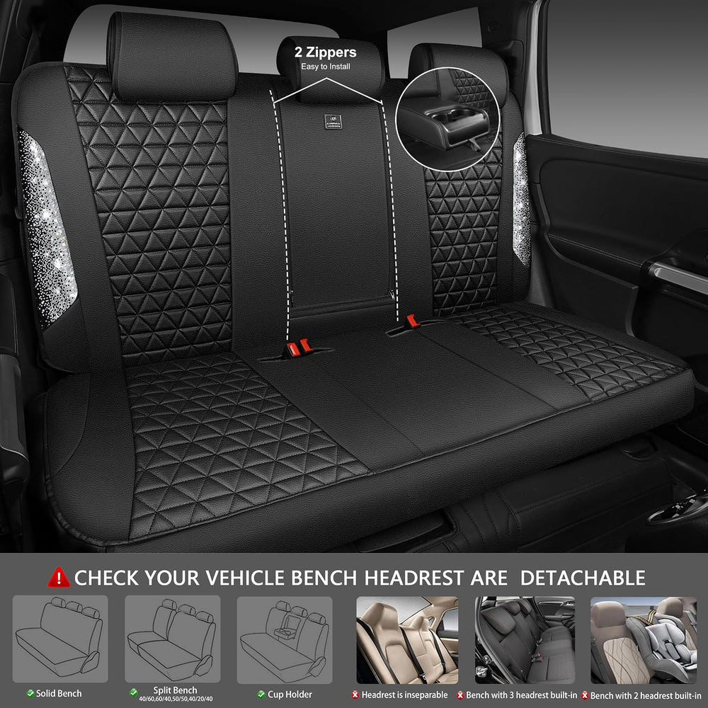 CAR PASS Bling Diamond Leather Car Seat Covers Full Seats Interior Sets, Wate...
