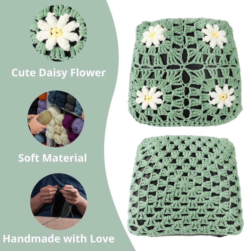 Crochet Seat Headrest Cover, Car Seat Pillow Protector, Cute Daisy Car Access...
